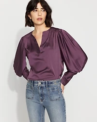Pleated Sleeve Satin Blouse
