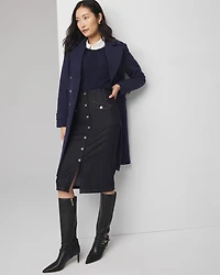Button Front Denim Midi Skirt