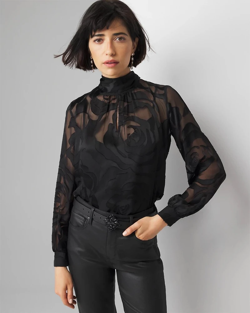 Rose Print Burnout Blouse