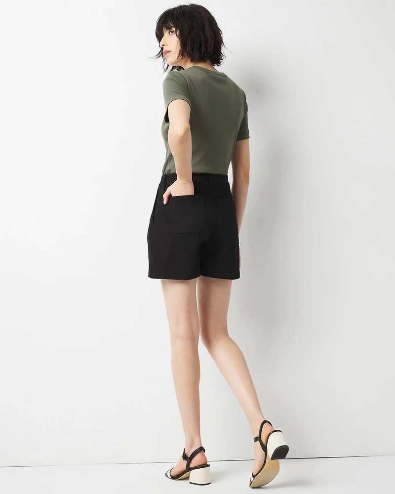 High-Rise Pleated Denim Short