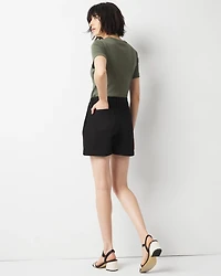 High-Rise Pleated Denim Short