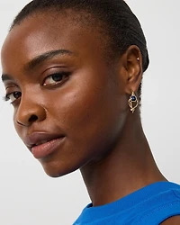 Navy Blue Stone Hoop Earrings