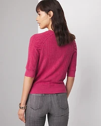 Cashmere-Blend Elbow-Sleeve Shirred Sweater
