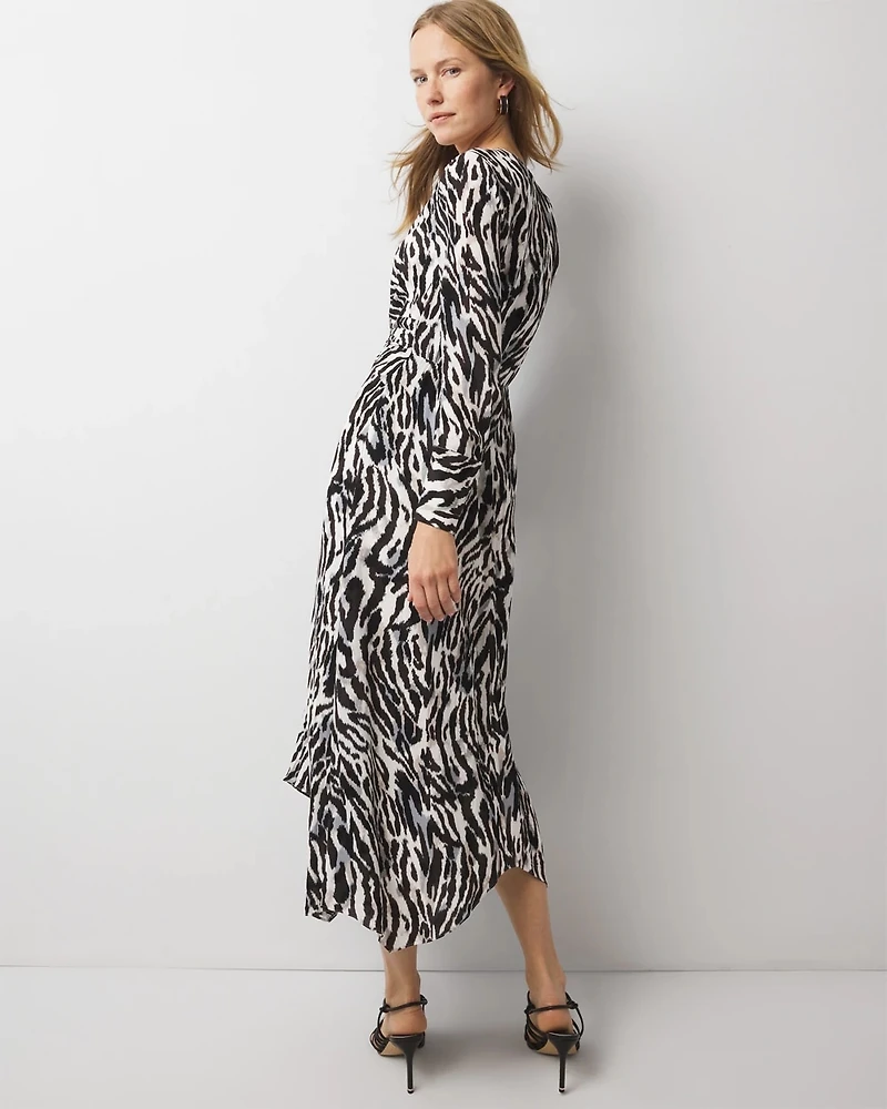 Animal Print Twist-Front Midi Dress
