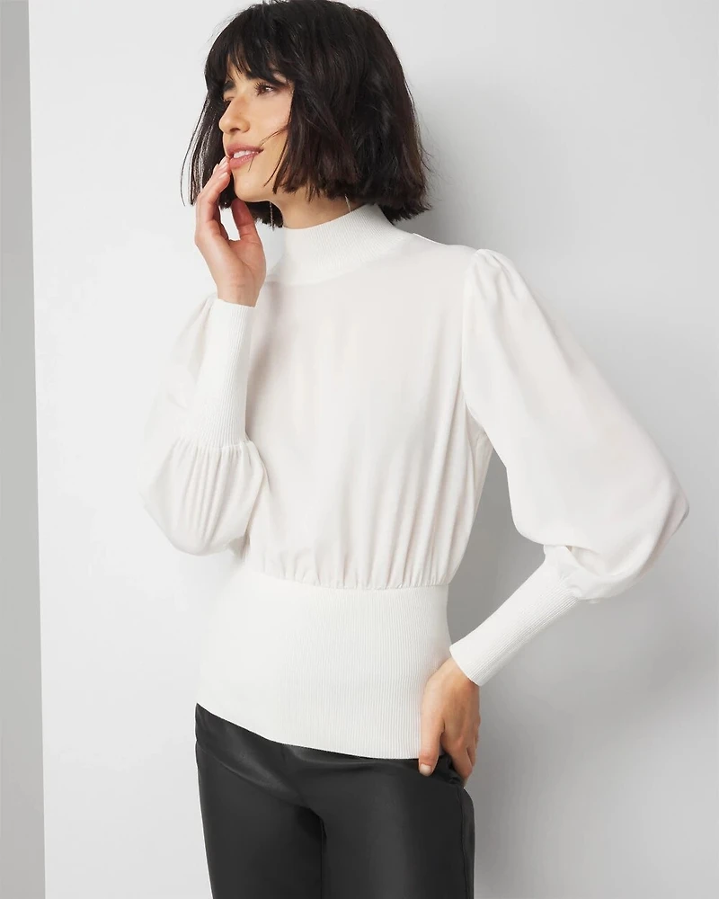 Petite Long Sleeve Smocked Waist Blouse