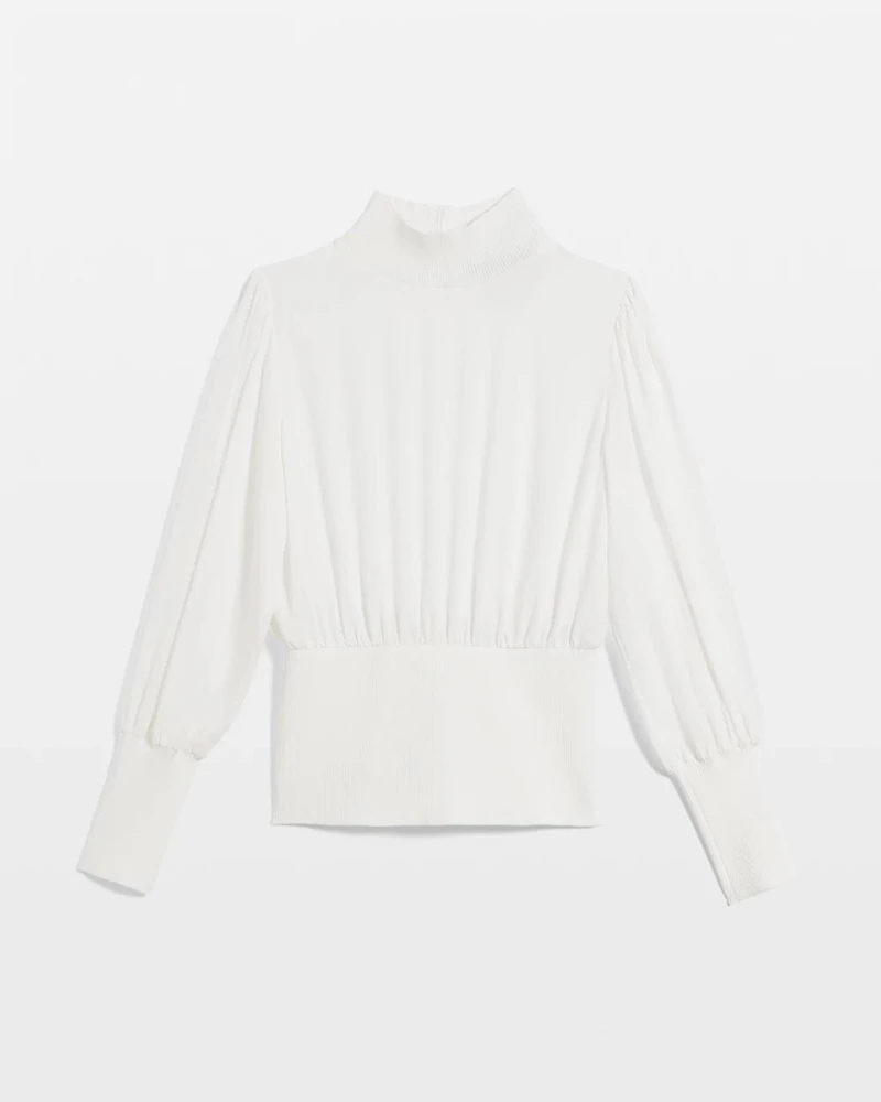 Petite Long Sleeve Smocked Waist Blouse