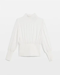 Petite Long Sleeve Smocked Waist Blouse