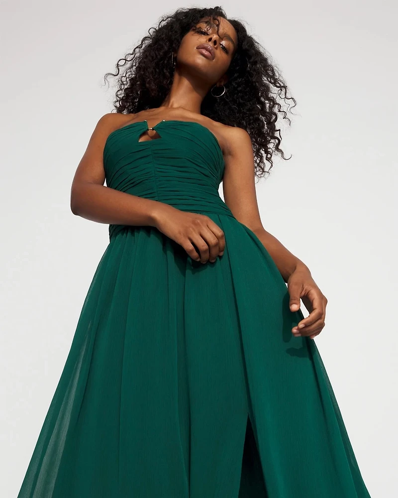 Chiffon Pleated Strapless Gown