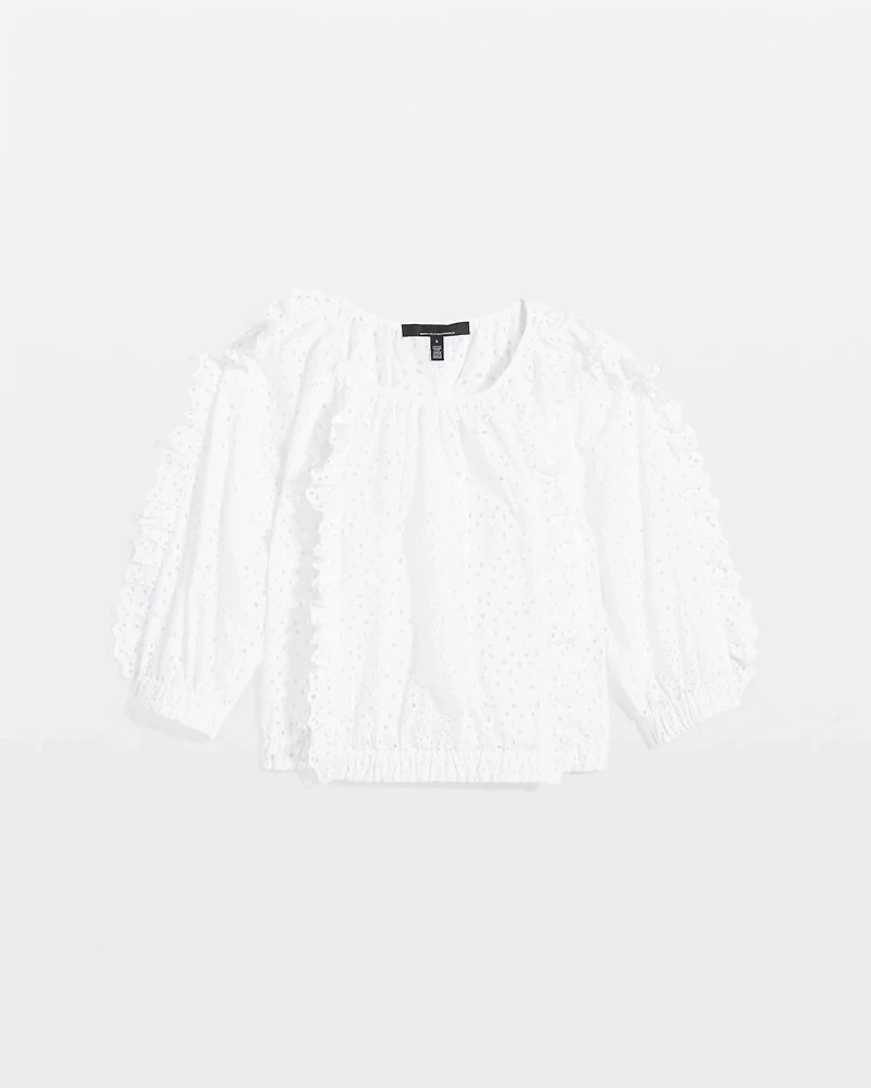 Petite Eyelet & Ruffle Blouse