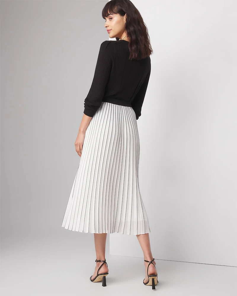 Smocked Pleated Midi Skirt