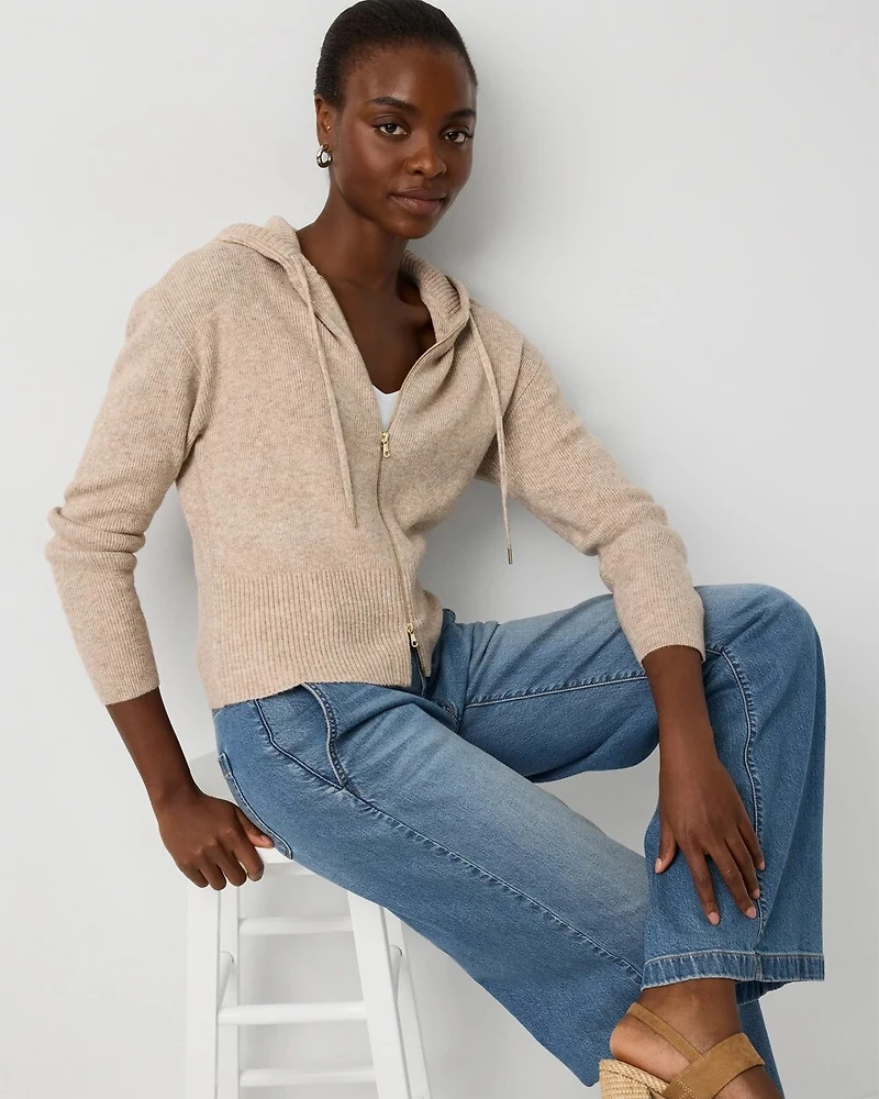 Petite Rib Knit Zip Hoodie