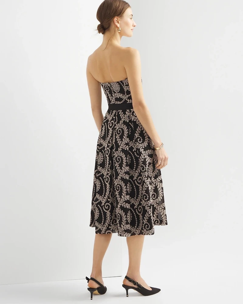 Strapless Embroidered Midi Dress