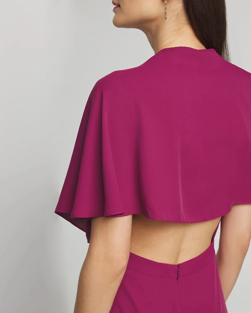 Cape Belted Maxi With Slit Dress