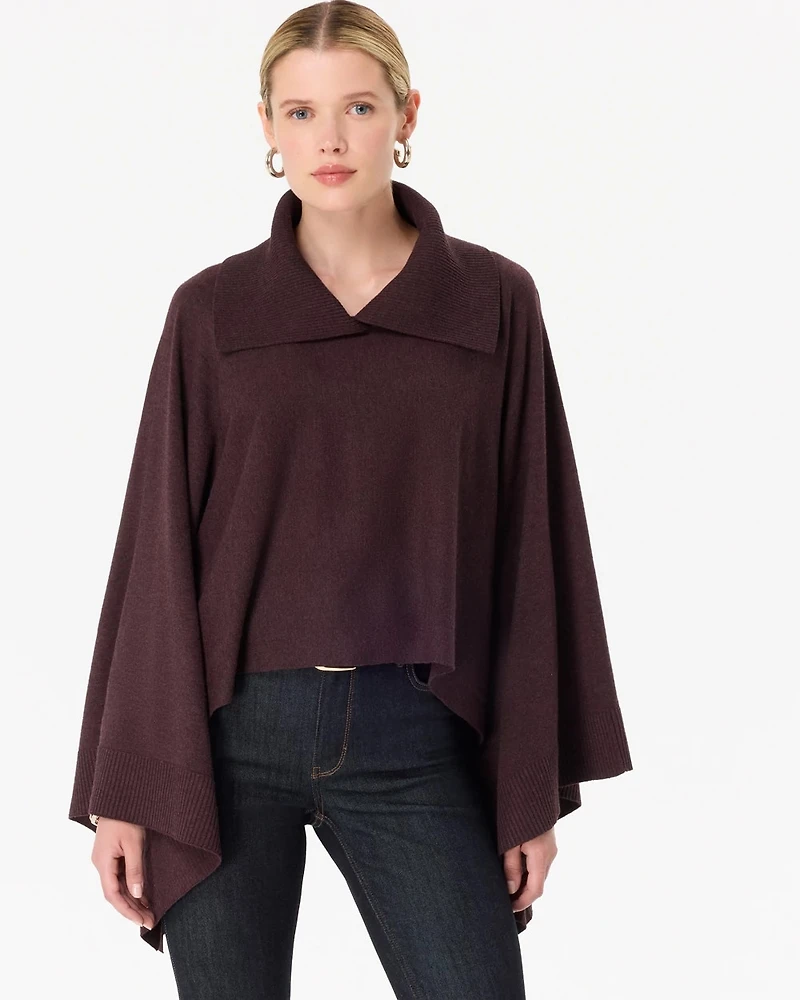 Split Neck Sweater Poncho