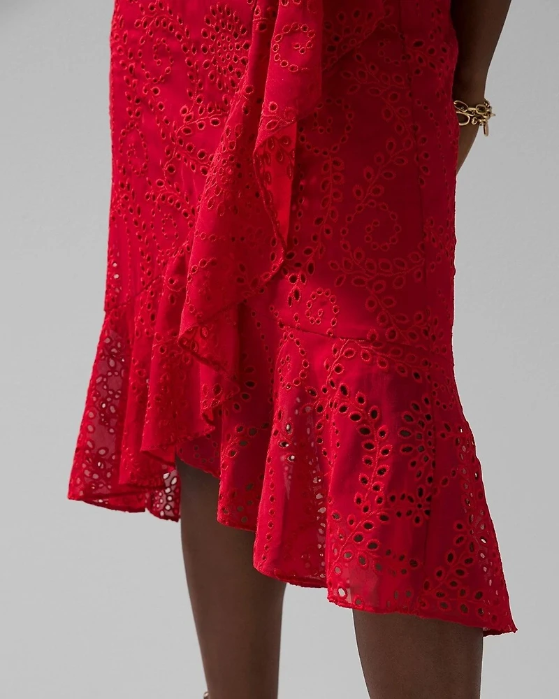 Eyelet Ruffle Wrap Dress