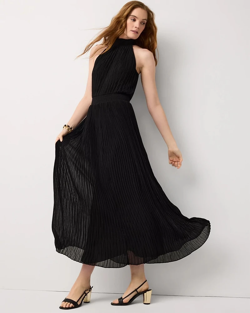 Pleated Halter Maxi Dress