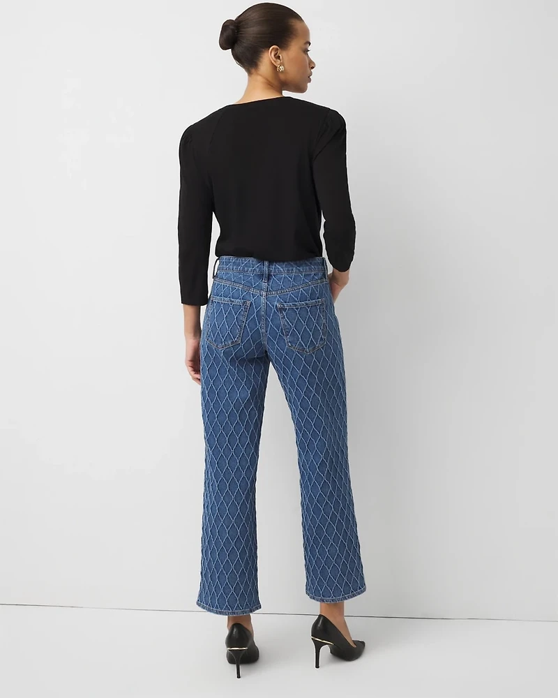 Petite Quilted Mid Rise Wide Leg Jean