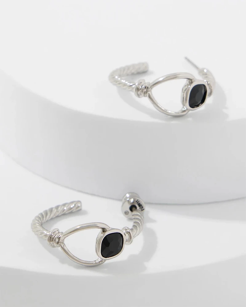 Navy Blue Glass Stone Hoop Earrings