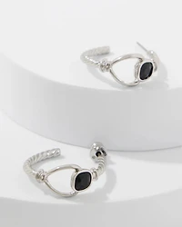 Navy Blue Glass Stone Hoop Earrings