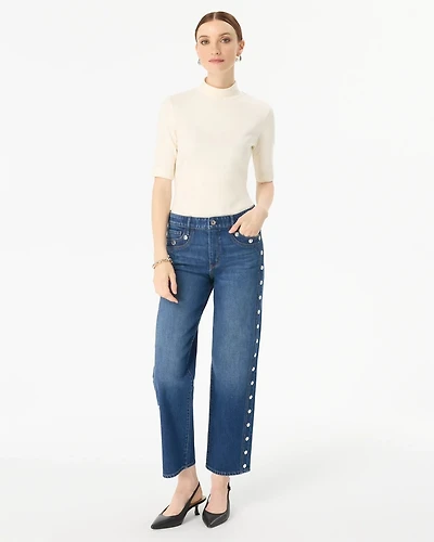 Studded High-Rise Straight Ankle Jean