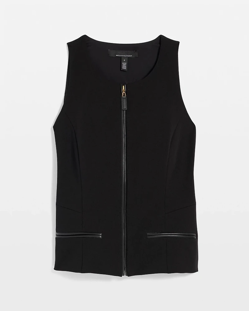 Faux Leather Trim Crepe Vest