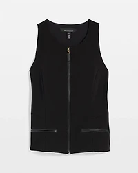 Faux Leather Trim Crepe Vest