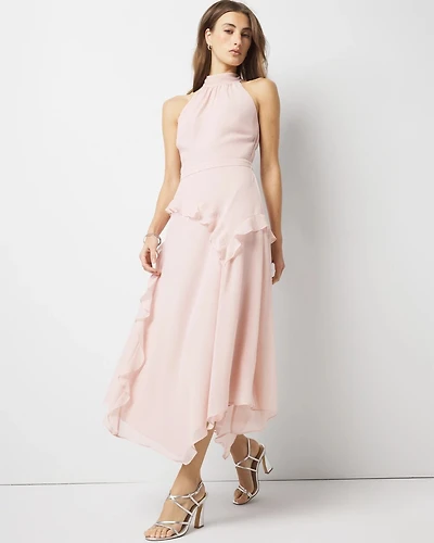 Ruffle Halter Midi Dress