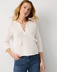 Lace-Up Notch Neck Pullover