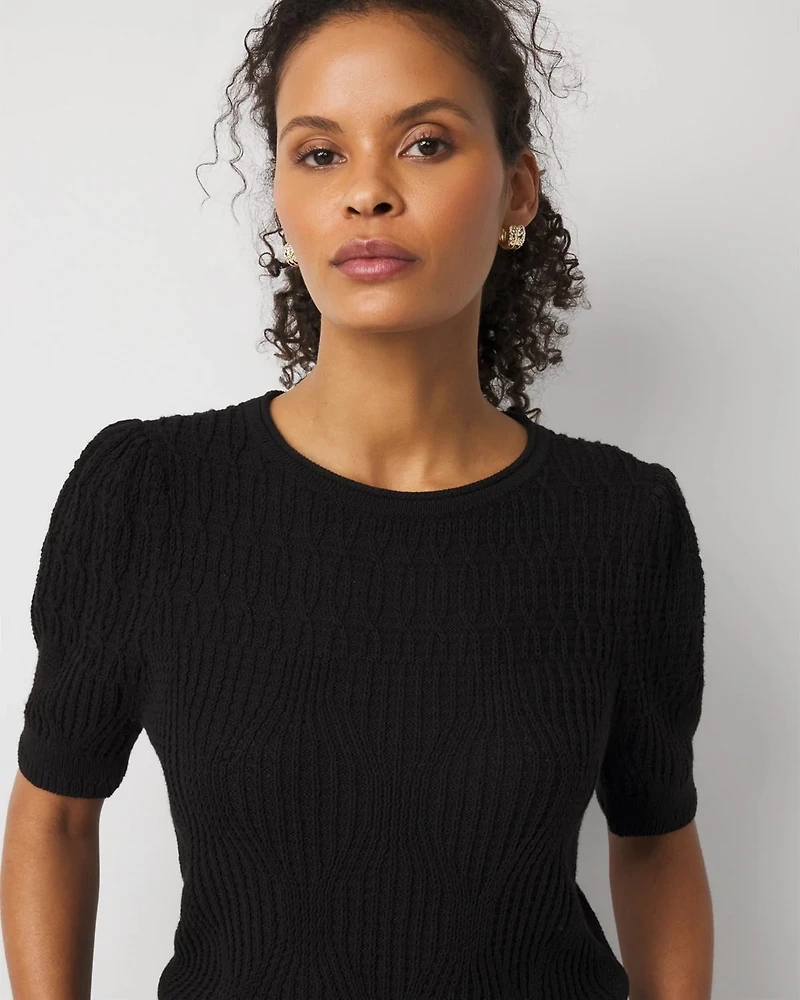 Novelty Stitch Puff Sleeve Pullover