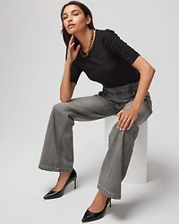 Shirred Sleeve Crewneck Tee