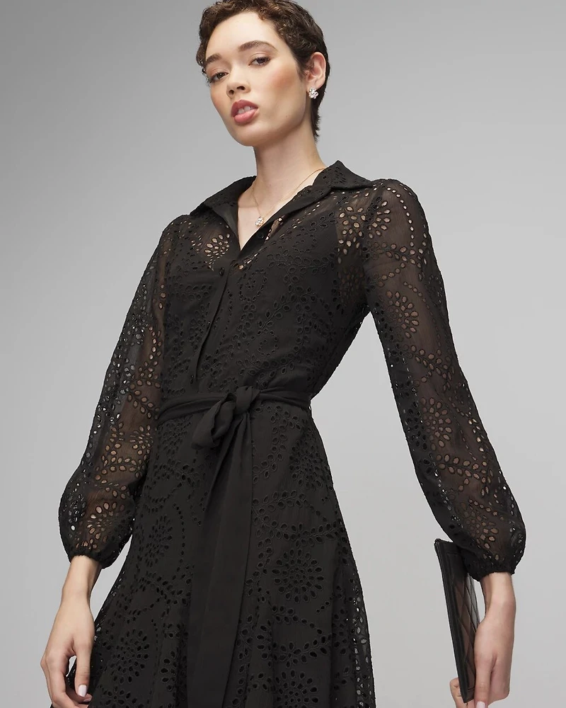 Petite Long Sleeve Eyelet Shirt Dress