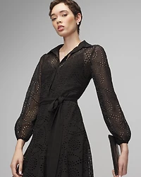 Petite Long Sleeve Eyelet Shirt Dress