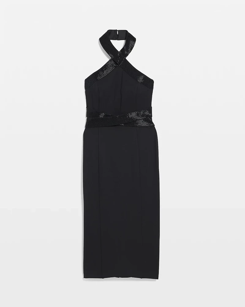 Embellished Halter Midi Dress