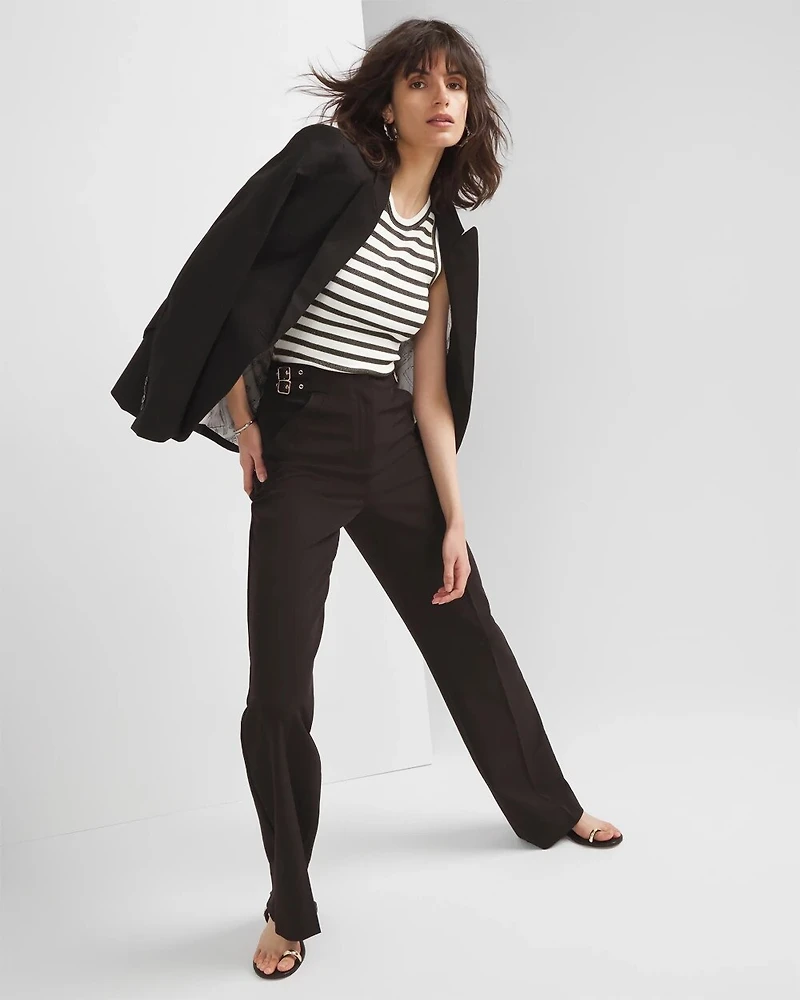 Buckle-Waist Wide-Leg Pant