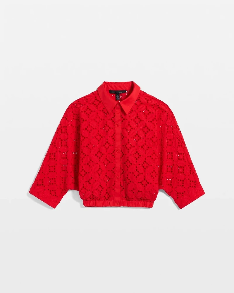 Eyelet Button Front Cotton Shirt