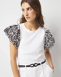 Eyelet Sleeve Crewneck Tee
