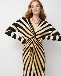 Sunburst Front Twist Midi Dress