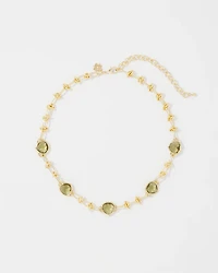 Olive + Gold Single Strand Necklace