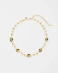Olive + Gold Single Strand Necklace