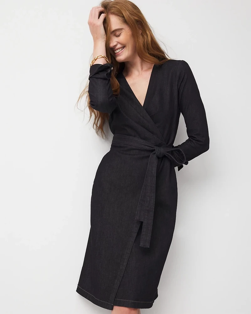 Denim Wrap Midi Dress