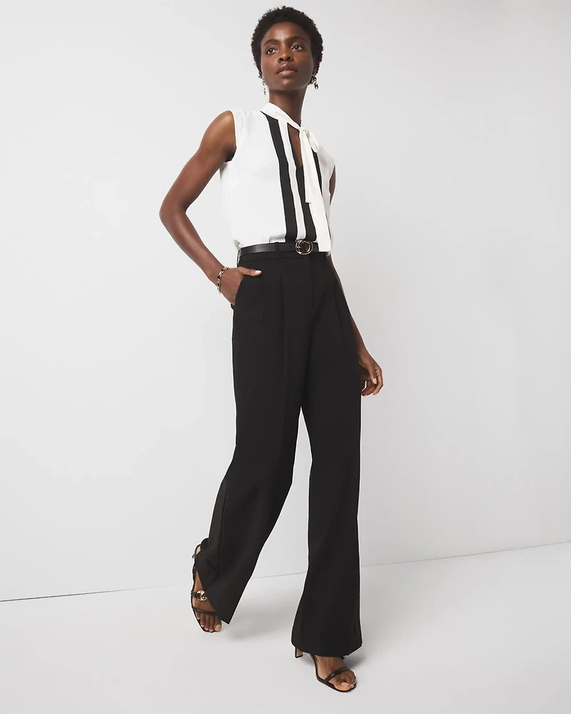 Colorblock Tie-Neck Shell