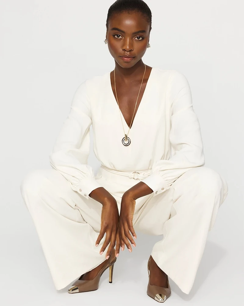 Sheer Sleeve Crepe Jumpsuit