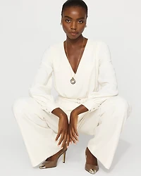 Sheer Sleeve Crepe Jumpsuit