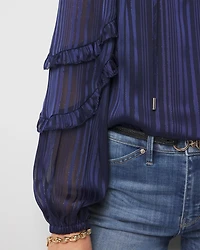 Ruffle Sleeve Sheer Striped Blouse