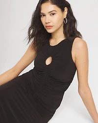 Sleeveless Matte Jersey Ruched Keyhole Maxi Dress