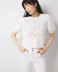 Puff Sleeve Crochet Sweater