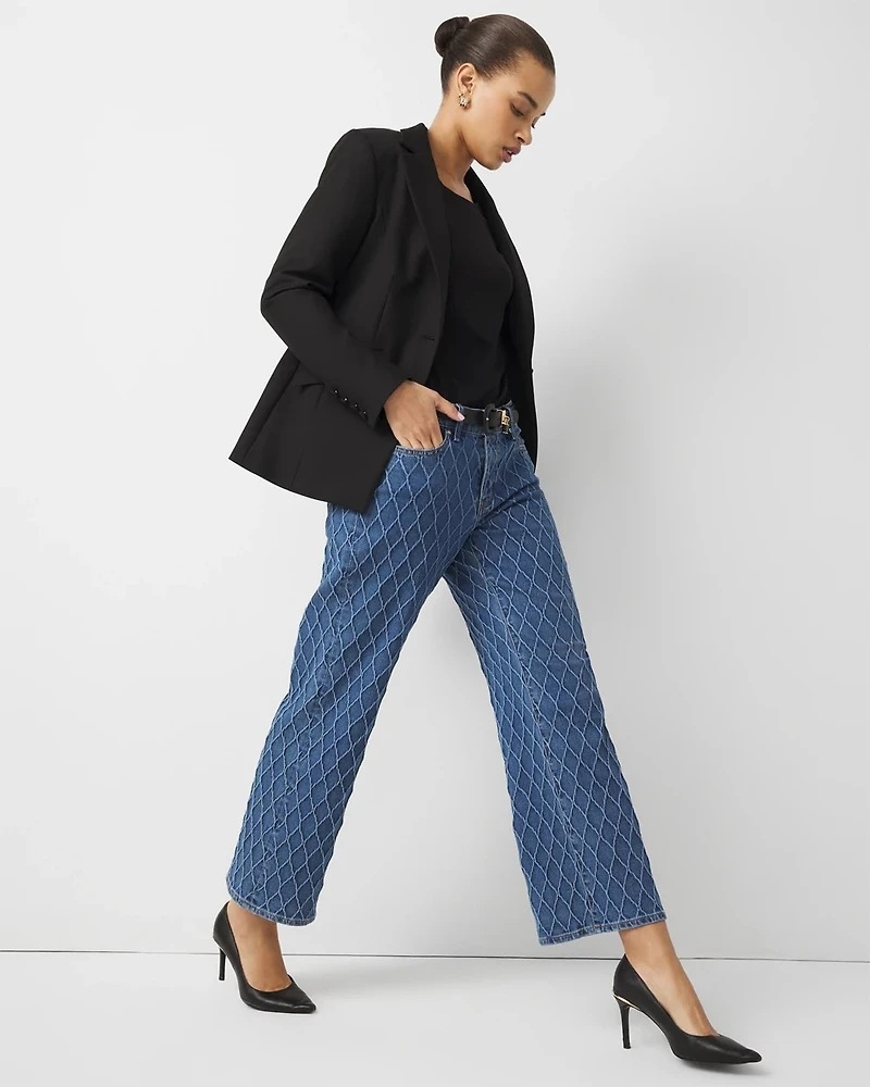 Petite Quilted Mid Rise Wide Leg Jean