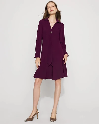 Tie-Neck Twill Shirt Dress