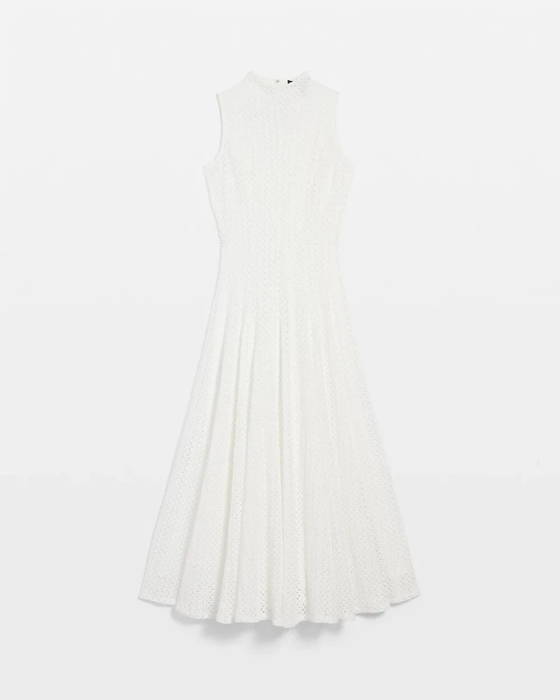 Mock Neck Knit Lace Midi Dress