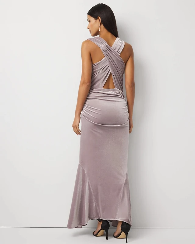 White House Black Market Peekaboo Back Velvet Dress | Liberty Center